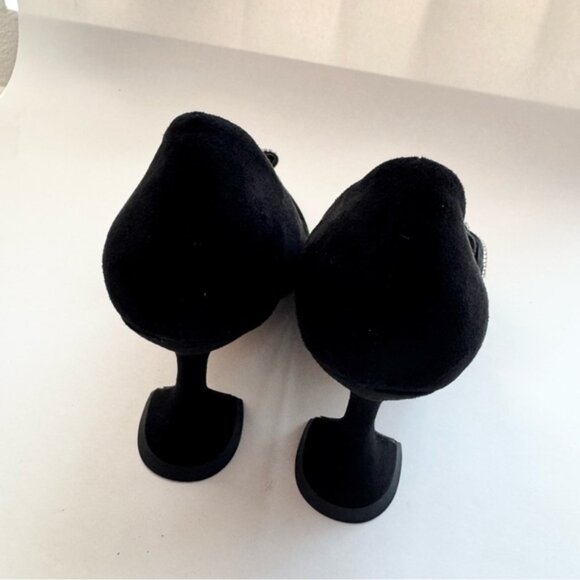 Size 6 YDN Women Pointed Toe Slip on Diamond Pump Special Kitten High Heel Black - Picture 4 of 12